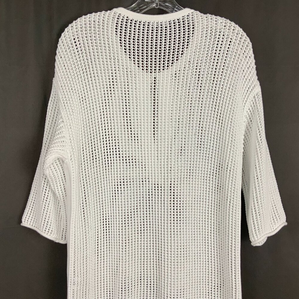 Theory White Open Knit Crochet Tunic Top Cover Up Cotton Blend Sz M - Picture 9 of 16